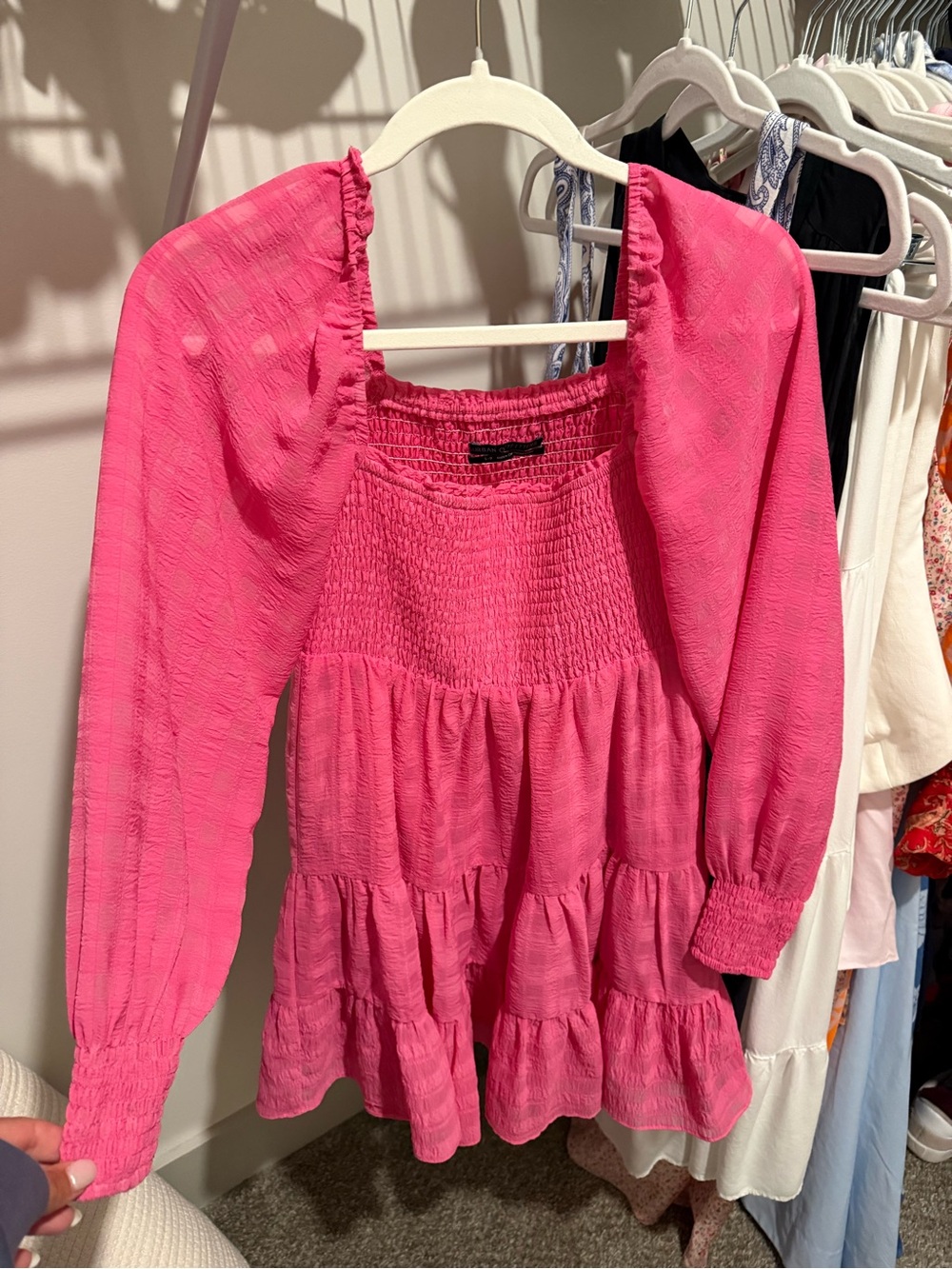 Urban Outfitters Pink Smocked Tiered Mini Dress